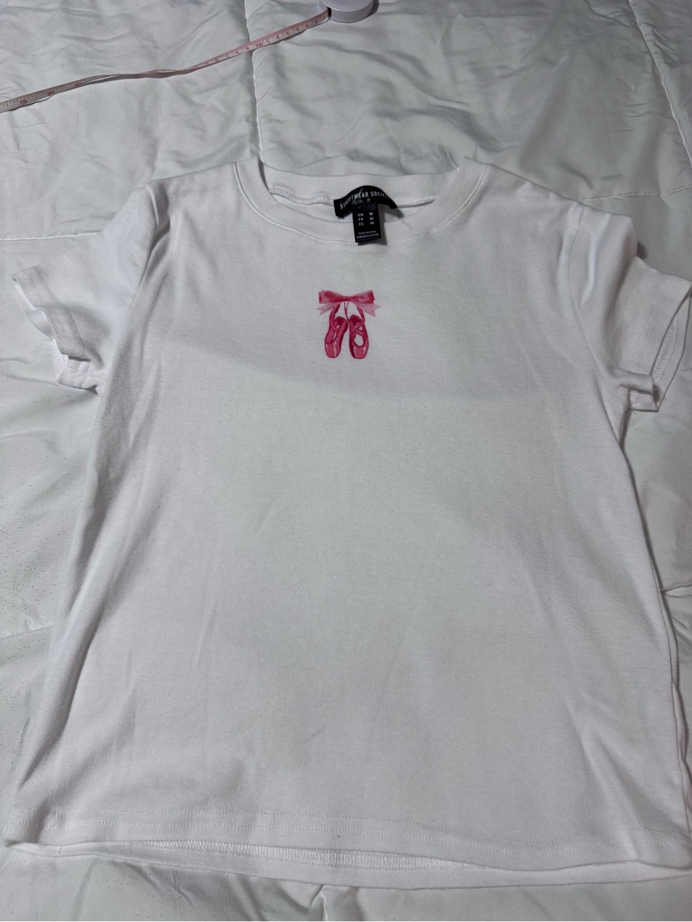 Streetwear Society White Tee with Pink Ballet Shoes Graphic